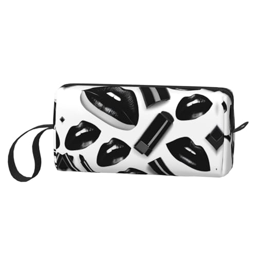 DRTGEDS Cool Black Lipstick Lips Cosmetic Bags For Women Small Makeup Bag For Purse Makeup Pouch Travel Makeup Bag With Zipper