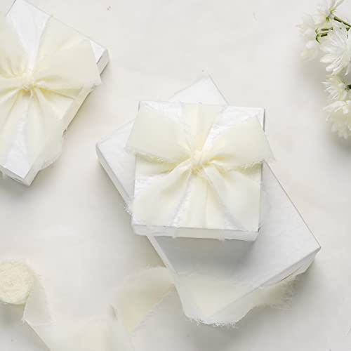 Olalaka 24Yd 4 Rolls Ivory Handmade Fringe Chiffon Silk Ribbons, 1.5" X 6Yd Ivory Chiffon Ribbons Set For Wedding Invitations, Gift Wrapping, Bouquet Wrap, Bridal Bouquets #TOP3
