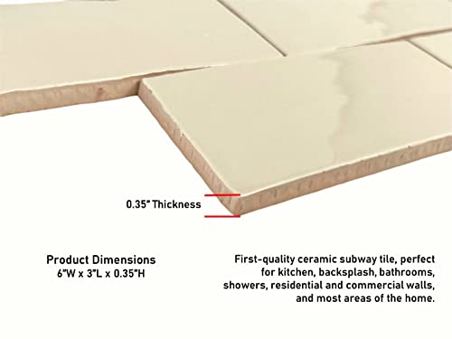 3X6 Handmade Look Ceramic Subway Tile For Bathroom Walls, Kitchen Backsplashes (Box Of 5.5 Sq Ft - 44 Pieces) (Not Peel And Stick) (Cream) #TOP2