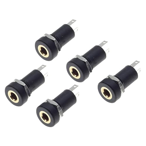 AzureRay 3,5-mm-Klinkenstecker (5 St&uuml;ck) &ndash; Stereo Audio-Video-Buchse mit L&ouml;tanschluss &ndash; Kompatibel mit Kopfh&ouml;rern, Lautsprechern & Audio-Ger&auml;ten &ndash; Inkl. Befestigungsmutter