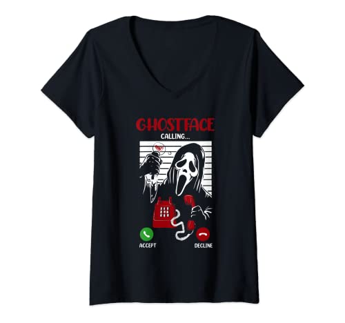 Mujer Ghostface Calling Halloween Funny Ghost Scary para hombres y mujeres Camiseta Cuello V