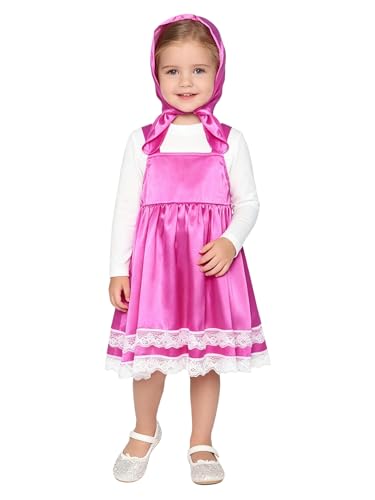 Aiihoo Disfraz de niña de manga larga para bebé, disfraz de osito pequeño, vestido tradicional de dibujos animados, cosplay, manga larga, vestido de encaje, fiesta, rosa oscuro, 86 92