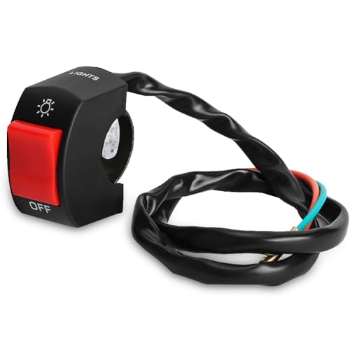 Keenso Interrupteur de Guidon, Commutateur de Guidon de Moto Démarreur Electrique Etanche Universel LED phare On/Off avec Bouton Jaune ou Rouge 12V(Red)