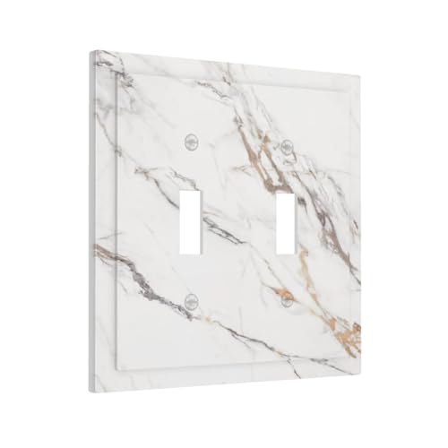 Decorative Light Switch Plate Covers Modern Grey Gold Marble Texure 2 Gang Light Switch Cover Plate Unique Double Toggle Wall Plate Switch Plate Cover for Kitchen Bathroom Decor