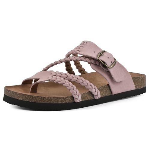 WHITE MOUNTAIN Women's Hayleigh Signature Comfort Molded Braided Footbed Sandal, Blush/Suede, 8 M