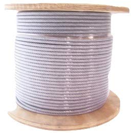 3/16 "مطلي بقطر 1/4"، 7 x19 البناء، واضح الفينيل المغلفة كابل 50 ft لفائف