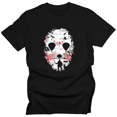 GP-Tees Crystal Lake Mask Classic Horror Movie Inspired Premium Quality Modern Fit T-Shirt Top for Men - Black / 5XL Cover