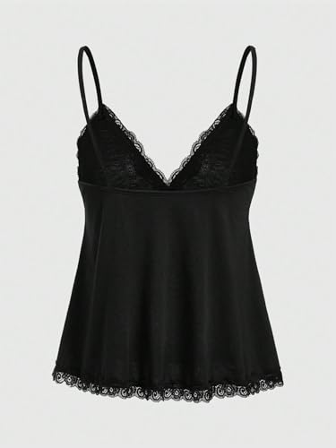 SHENHE Women's Lace Babydoll Tank Top Sexy Sleeveless Flare Flowy Gothic Peplum Tops4