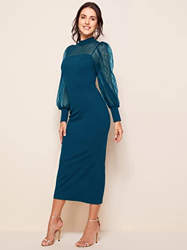 Image of Sheetal Associates Women's Polyester Bodycon Maxi Dress with Net Full Sleeves Round Neck Self Design Pattern and Bodycon Style | Maxi Dress for Women