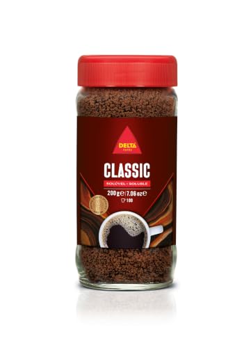 Delta Cafés - Classic - Café Soluble Instantáneo Frasco - Disolución Rápida - Café con Cafeína -Soluble Natural - 200g