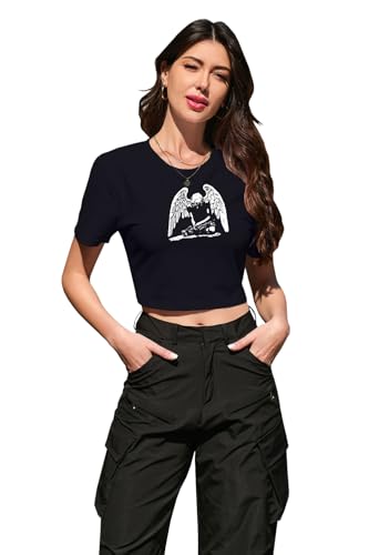 Image of Betusline Girls & Women Basic Summer Short Sleeve Slim Fit T-Shirts Soft Crewneck Crop Y2k Tee Cute Gym Fashion Clothes
