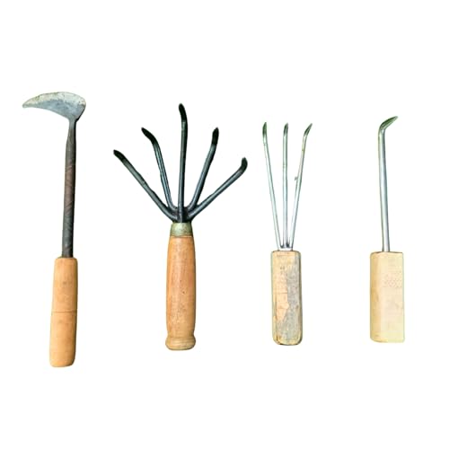 HI TECH Sales Garden Hand Tools Set – 4-Piece Gardening Kit with Wooden Handles – Weeder, Cultivator, Fork & Hook – Ideal for Weeding, Digging, Loosening Soil & Planting
