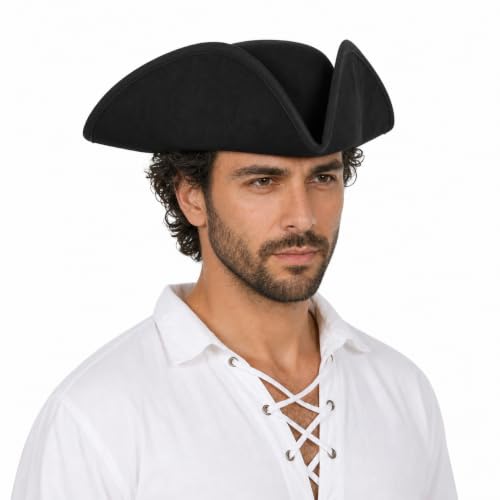 Image of HOMELEX Pirate Tricorn Hat for Adults Halloween Costume | Adult pirate tricorn hat in black, brown, or gold for Halloween, colonial costumes, parties, stage, and photos.