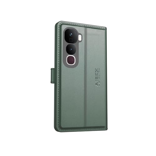 Image of AIBEX Compatible for Compatible for Vivo Y400 5G Flip Cover Leather Finish with Magnatic Closure | Inside TPU with Card Pockets | Wallet Stand | Complete Protection Flip Case -Green