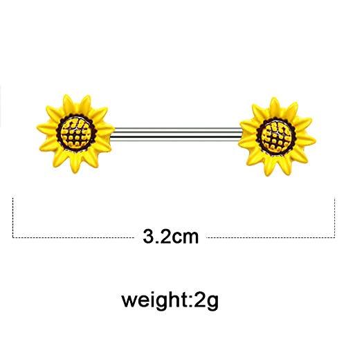 14G Sunflower Nipple Rings Stainless Steel Yellow Flower Nipple Tongue Ring Barbell Piercing Nipplerings Body Piercing Jewelry Gifts for Women by Kokoma - Used condition - Image 3