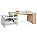 Meerveil - Table Basse - Table d'Appoint Extensible Ajustable Scandinaves pour Salon, 140x55x45 cm Blanc et Chêne