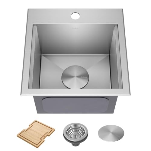 KRAUS Kore 15-Inch Drop In/Top Mount Workstation 16 Gauge Single Bowl Stainless Steel Bar Kitchen Sinks with Accessories - image 1