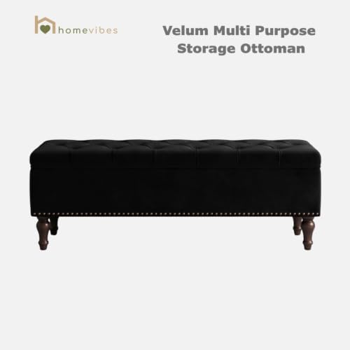 Image of Velum 3 Seater Sofa for Living Room & Office | Premium Fabric Upholstery | Solid Wood Frame | Comfortable Seating | 3 Years Warranty (Black, Storage Ottoman)