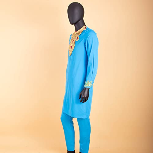 African Suits for Men Embroidery Shirts and Pants 2 Piece Set Dashiki Outfits Tribal Kaftan for Wedding4