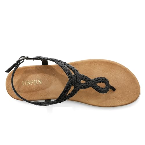 Image of UBFEN Womens Flat Sandals Dress Braided T-Strap Thong Sandals with Arch Support Comfortable for Walking