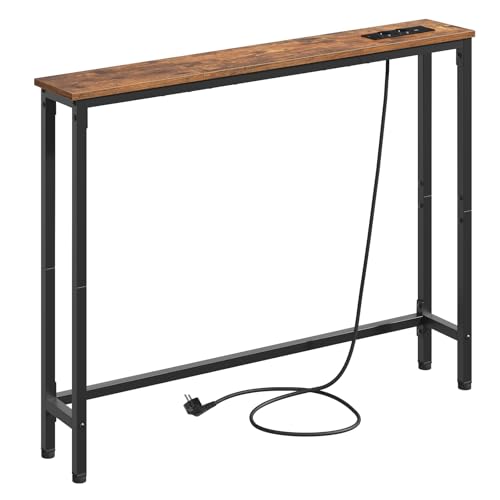 HOOBRO Mesa de Consola Estrecha de 100 cm, Mesa de Entrada con Enchufe Múltiple, para Colocar...