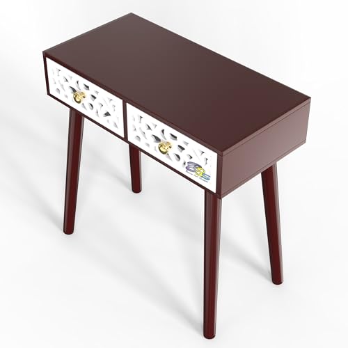 Image of Bed Side Engineered Wood Table With 2-Drawer Nightstand, Accent Or End Table With Storage With Carving Design (White)