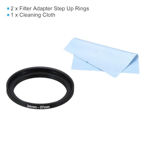 PATIKIL 34mm-37mm Metal Step Up Ring with Cleaning Cloth, 2 Pack Camera Lens Filter Adapter Ring Aluminum Filter Adapter Ring for Camera Lenses Hood, Black - Image 3