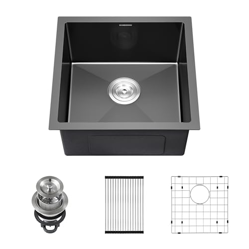Image of 18-Inch Black Undermount Bar Sink, SINKVINE Stainless Steel Single Bowl