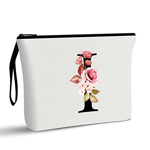 Image of Vavabox A-Z Personalized Makeup Bag, Birthday Gifts for Women Mom, Gifts for Best Friend, Bride Bridesmaid Cosmetic bag (I, 01-White)