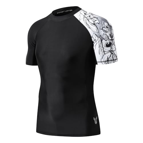 Camisetas de manga corta para hombre contra calor y rayos UV UPF 50+ color negro 2XL