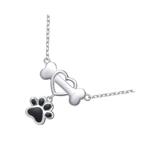 Pendentif chien et collier cœur d'amour en argent pour petite fille