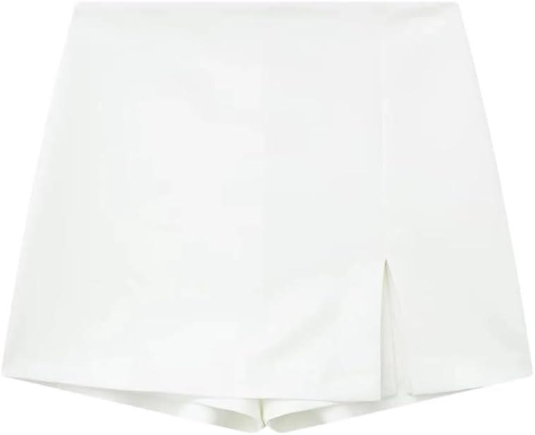 Women's Front Slit Shorts Skirts with Side Zipper Solid Color High Waist Female Skort