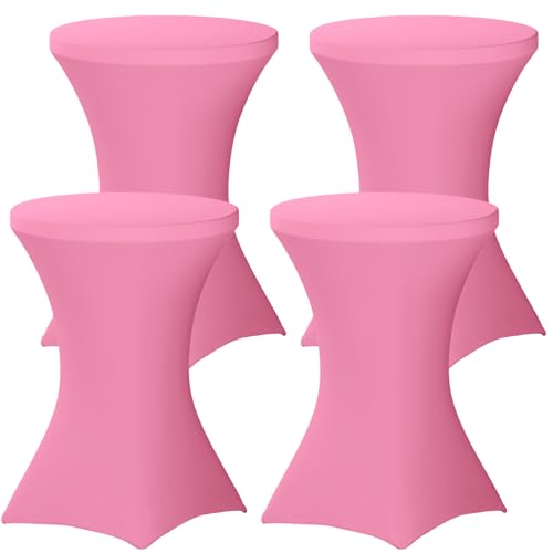 Image of Fixwal 4 Pack Spandex Cocktail Table Covers, 32x43 Inch Pink Fitted Stretch Highboy Round Cover Table Cloth for Party, Bar, Pub, Wedding, Banquet