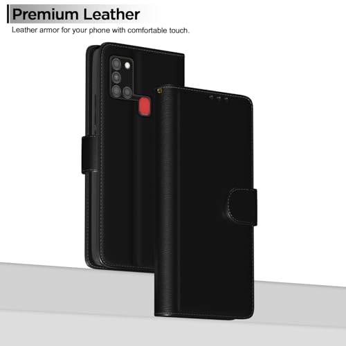 Image of Pikkme Samsung Galaxy A21s Flip Case Leather Finish | Inside TPU with Card Pockets | Wallet Stand and Shock Proof | Magnetic Closing | Complete Protection Flip Cover for Samsung Galaxy A21s (Black)
