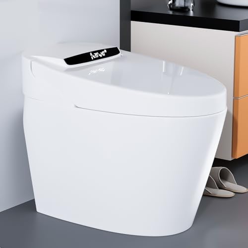 Inodoro Inteligente Sin Tanque con Asiento Bidé, Asiento Calefactable con Secador y Agua Tibia, Sensor de Pie y Luz Nocturna, Descarga Automática y Tapa Abatible, Espacio de Instalación 12", Blanco miniatura 1