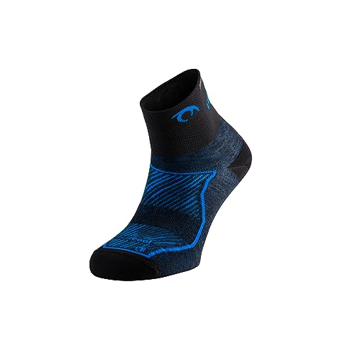 Lurbel Race Three – Calcetines de running ligeros, Calcetin sin costuras, transpirable, antiampollas y antiolor, Calcetines tobilleros para correr. (Negro-Royal, 42-44)