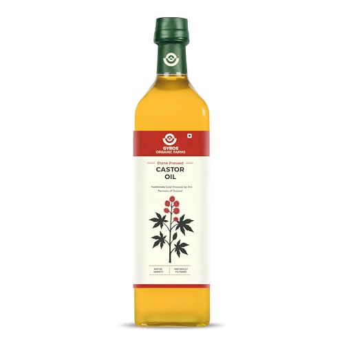 Gyros Organic Farms Stone Cold Pressed Castor Oil 1L/Glass Bottle/Pure and Unrefined/Rich in Vitamin E and Chemical-Free/Suitable for Hair, Skin & Baby Massage/100+ Lab-Tested Quality