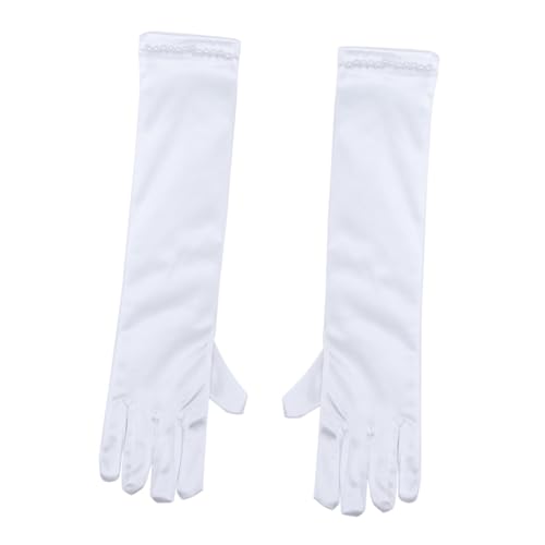 Flower Girl Gloves Long Satin Pearl Gloves for Wedding Baptism Easter Size l