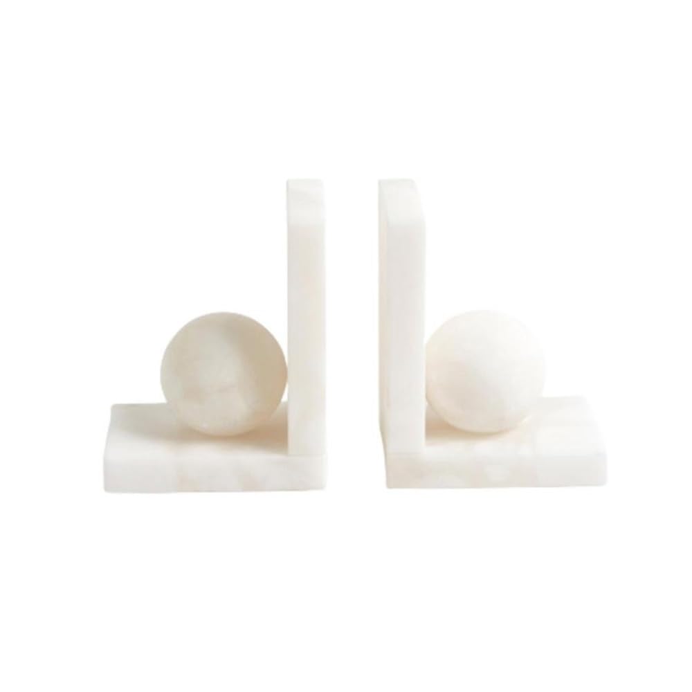 Book Organizer Marble Book Ends for Shelves, Decorative Bookends for Heavy Books, Unique Mid Century White Bookshelf Accessories