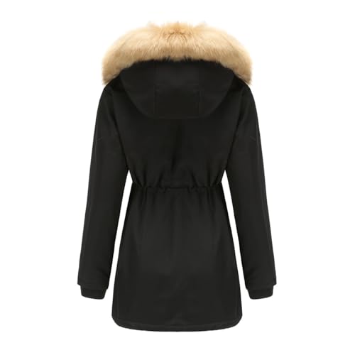 YFFUSHI Wintermantel Damen Warm Dicker Winterparka mit Fellkapuze Fell Kapuze Outdoor Jacke Mantel Oversized für Winter,Schwarz,XXL