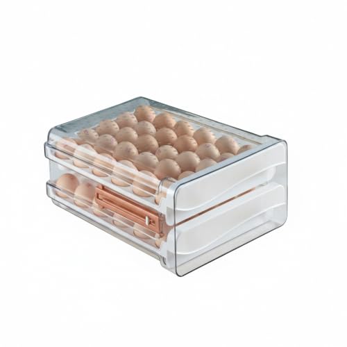 Image of FiiMan Large Capacity Drawer type Egg Holder With Time Marker, Household Egg Fresh Storage Box, Chicken Egg Storage Container (2-Layer 60 Grid Egg Drawer)