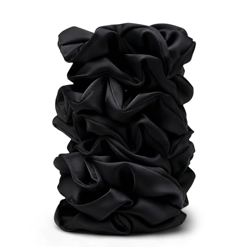 Satin Scrunchies for Women – 8PCS Black Silk Hair Ties – No Creas...