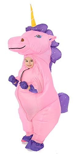 GOPRIME Halloween Kid Unicorn Costume Inflatable Child Size 4-6 Face Out Breathable (Pink)