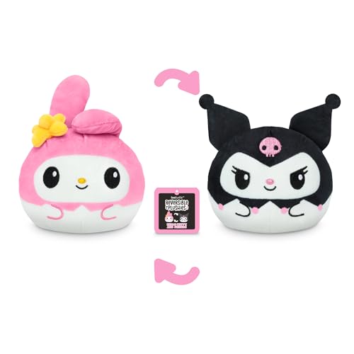 Image of TeeTurtle Reversible Sanrio Kuromi and My Melody Plushie 4-Inch Cute Kawaii Two-Sided Flip Plush Toy with Embroidered Details - Cute Mini Collectible Plush for Kids, Teens, and Adults
