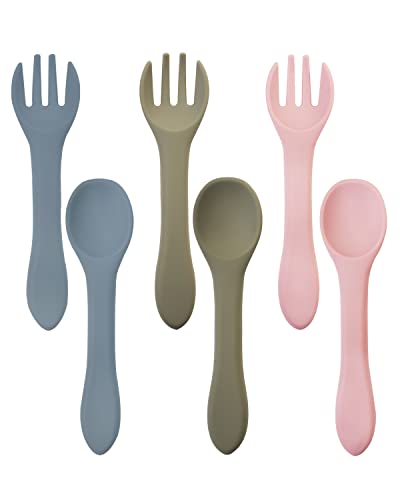 Image of 6 Pcs Silicone Baby Spoons and Baby Forks, Chewable Baby Utensils for Self-Feeding, Silicone Baby Utensils, Kids Utensils for Over 6 Months Babies