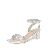 DREAM PAIRS Women's Open Toe Ankle Strap Low Block Chunky Heels Sandals Party Dress Pumps Shoes,Size 8,Silver/Clear-Rhinestone,CARNIVAL