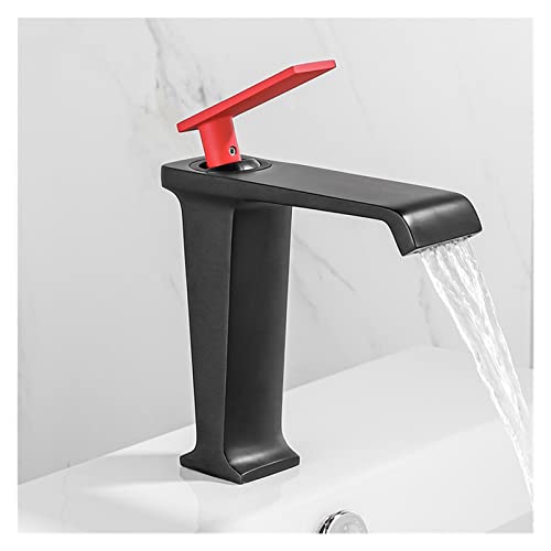 RBYRLDSTY Grifo de Lavabo for baño, Grifo de Lavabo Monomando, Grifo Negro con Orificio, grifos de Lavabo de Cubierta, Grifo Mezclador de Agua fría y Caliente Vintage, grúa(Black Red)