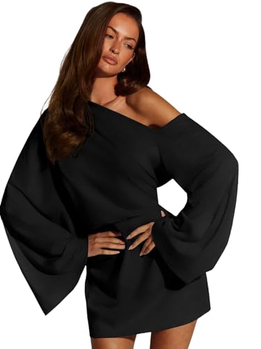 Image of SOLY HUX Women's Asymmetrical Mini Dress Off The Shoulder Long Sleeve Casual Bodycon Dresses