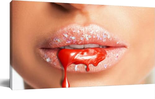 TIGTMULERLY Wall Art Frame Gallery Wall Decor Red lipstick dripping