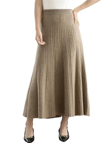 ERFMFKL Womens Sweater Pleated Skirt Merino Knit Elastic High Waist A-Line Long Skirt Soft Warm Dress